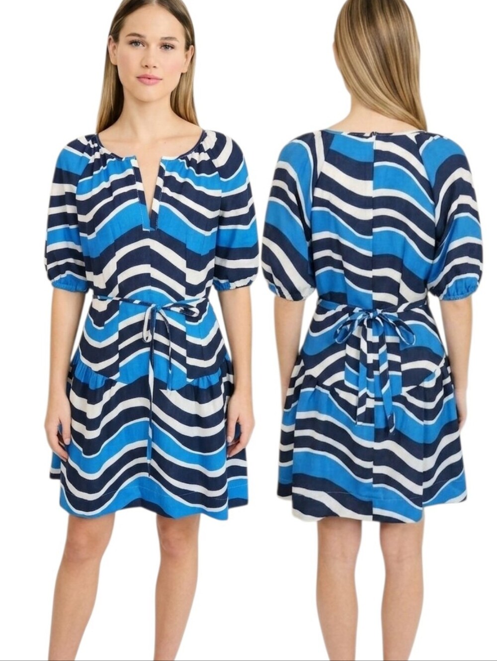 MAGGY LONDON The Good Journey Nautical Wavy Striped Mini Dress - Size 6